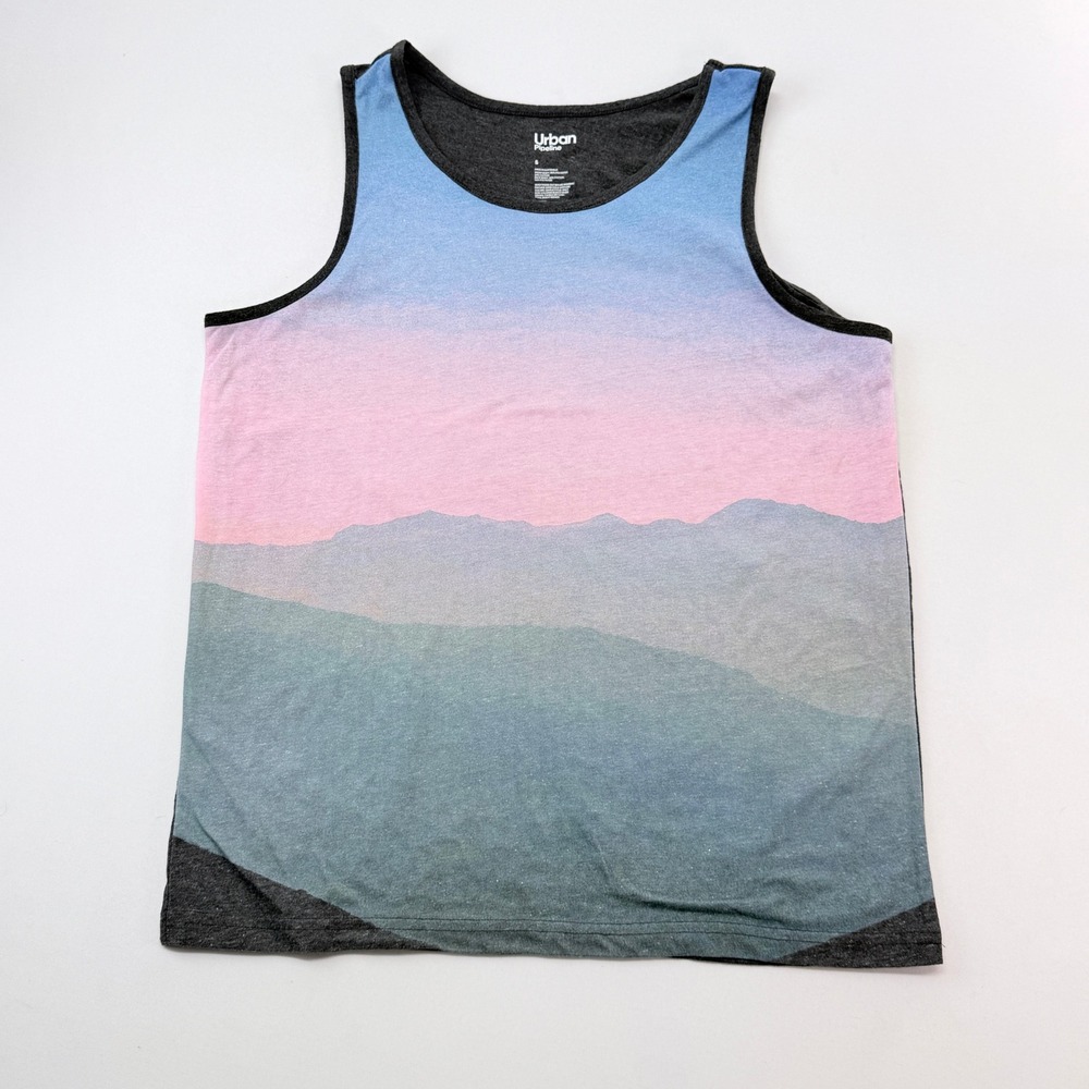 Urban Pipeline Mens Small Mountain Sunset Graphic Tank Top Charcoal Grey S